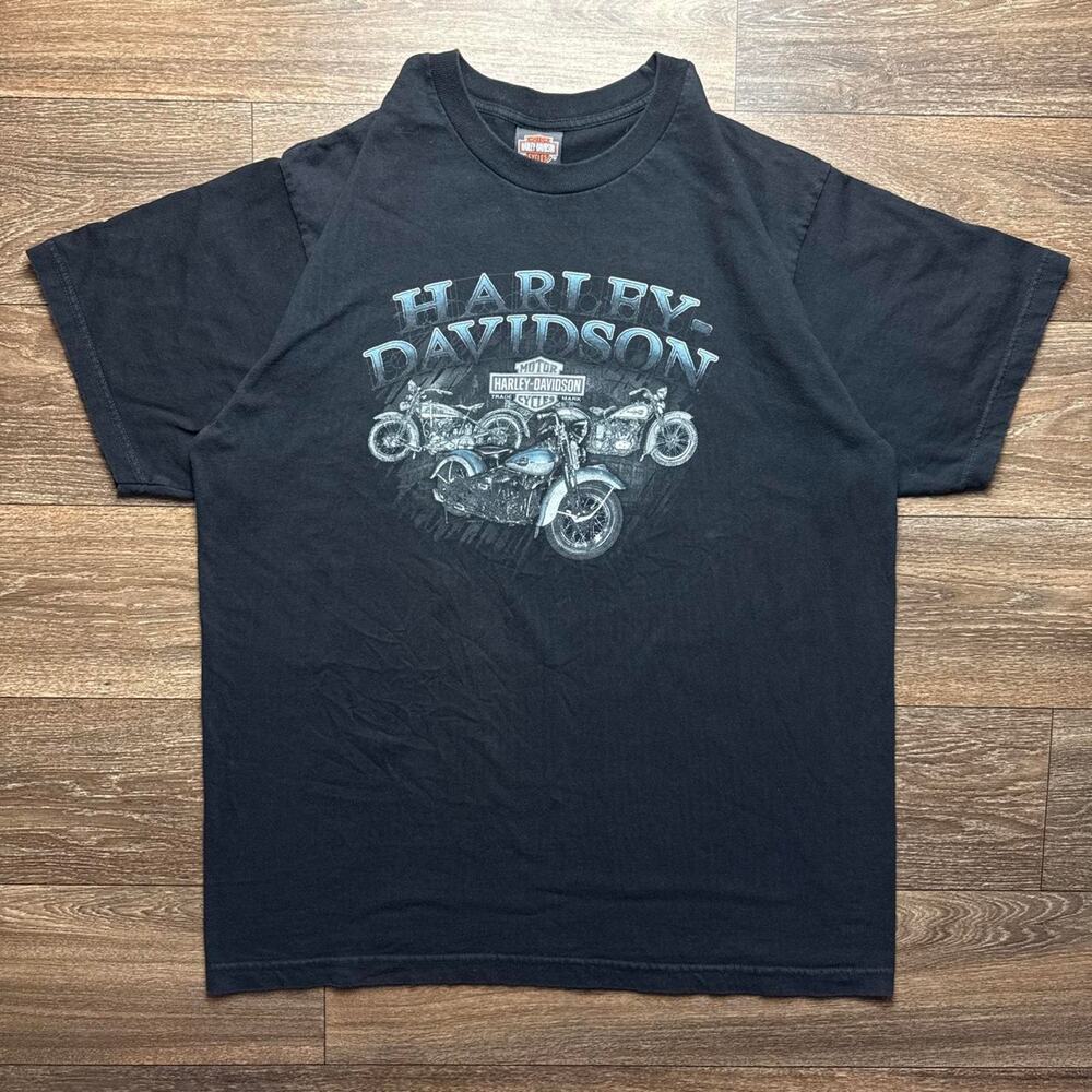 Vintage Y2K Harley Davidson Black Graphic Tee Front & Back